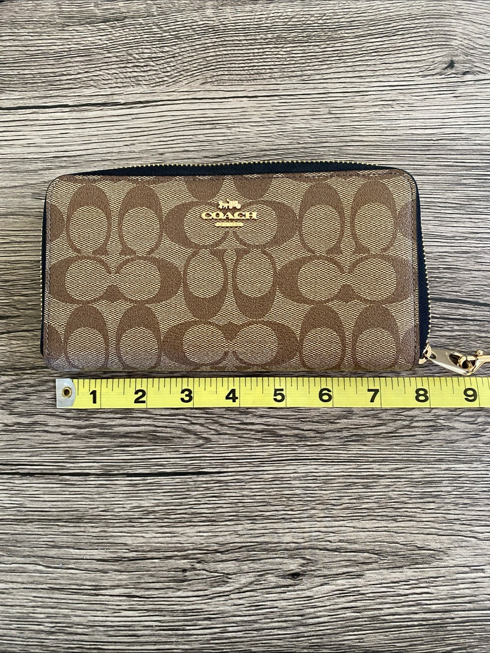 Coach Brown Tan Signature Zip Wallet Wristlet - Picture 4 of 16